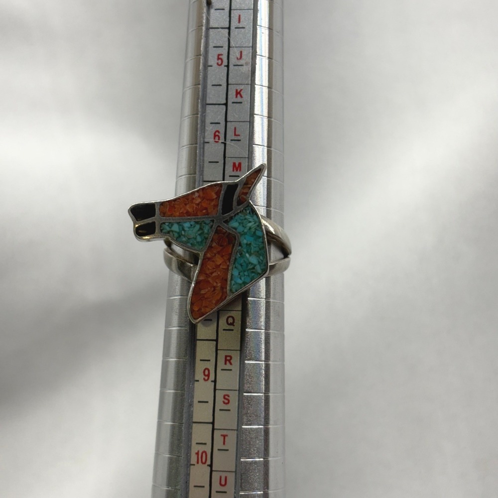 Unbranded Horse Inlay Ring Womens Size 7.5 Silver Good Southwestern Turquoise - Picture 3 of 10